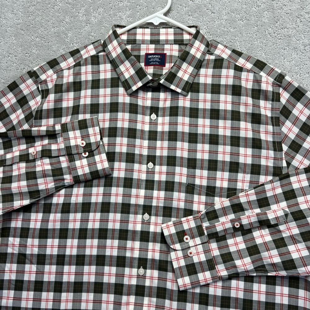 UNTUCKit Harwin Olive WF Plaid Button Down Shirt XX-Large Slim Fit‎ Long Sleeve